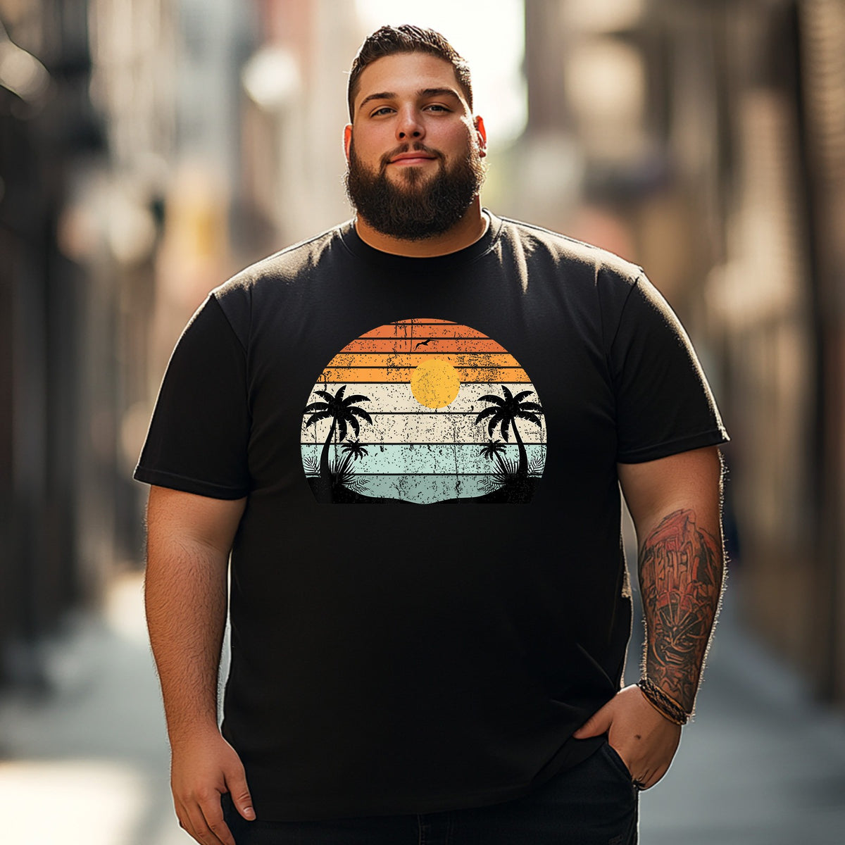 Sunshine Summer Vibes Palm Trees Beach Men T Shirts Big and Tall Men Shirts Plus Size Short Sleeve Fashion Casual T Shirt Graphic Tee Shirts Tshirts
