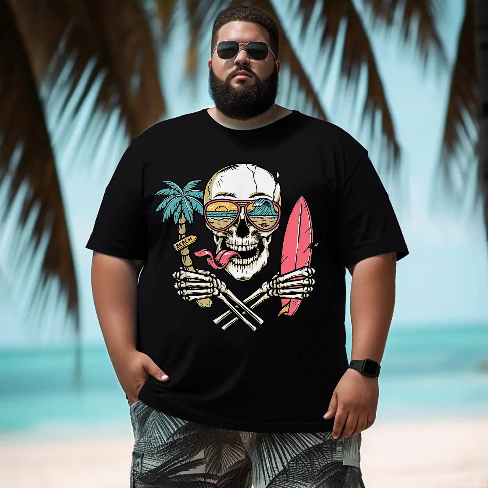 Sunshine Summer Beach Vibes Palm Trees Skull Island Men T Shirts Big and Tall Men Shirts Plus Size Short Sleeve Fashion Casual T Shirt Graphic Tee Shirts Tshirts - BigTallGuys