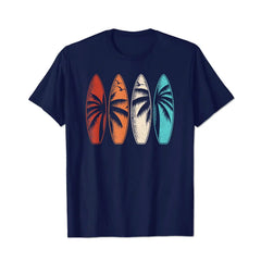 Tropical Hawaii Palm Tree Surfing Beach Surfboard Retro Surf Men T Shirts Big and Tall Men Shirts Plus Size Short Sleeve Fashion Casual T Shirt Graphic Tee Shirts Tshirts - BigTallGuys