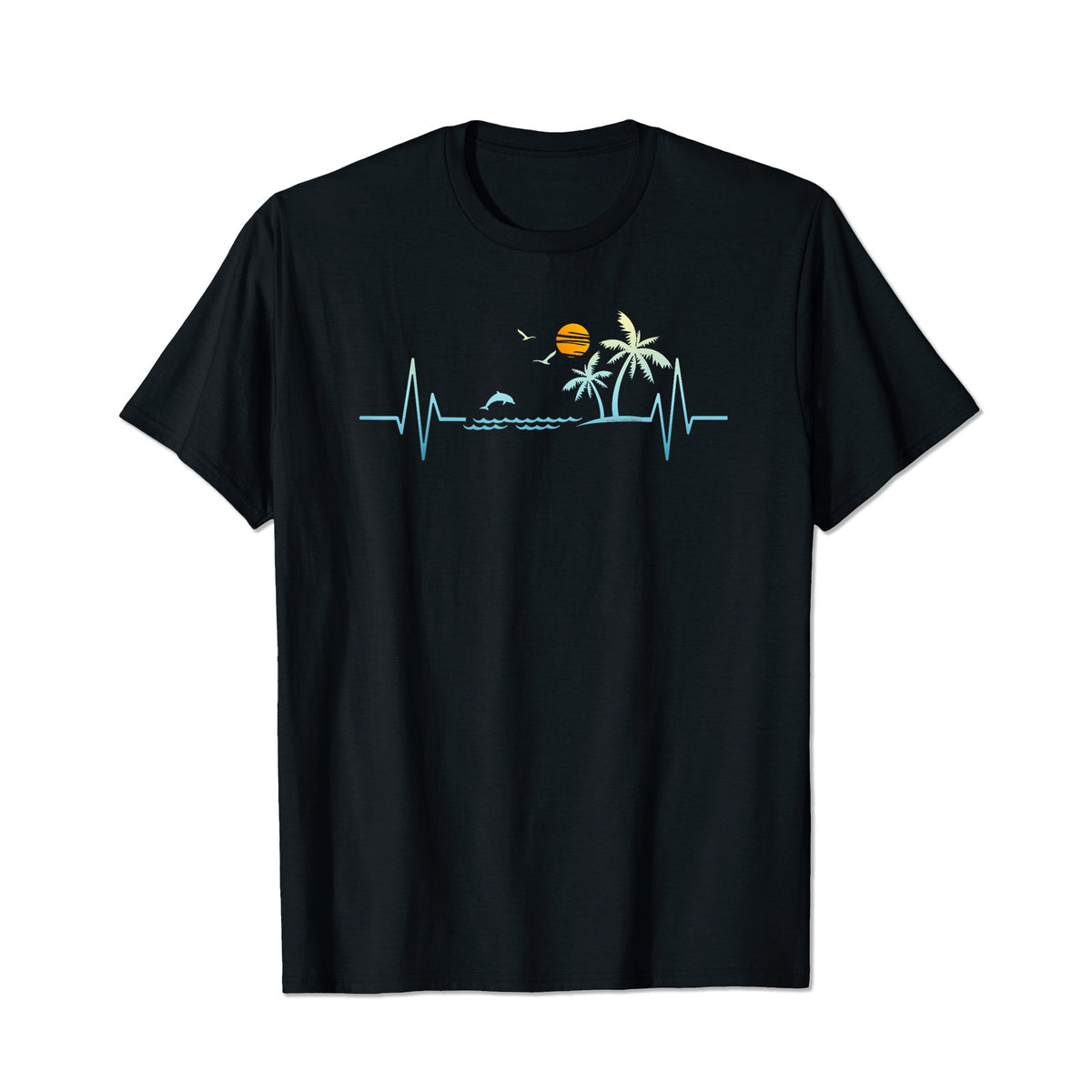 Heartbeat with Tropical Palm Trees Beach Island Sunset Men T Shirts Big and Tall Men Shirts Plus Size Short Sleeve Fashion Casual T Shirt Graphic Tee Shirts Tshirts