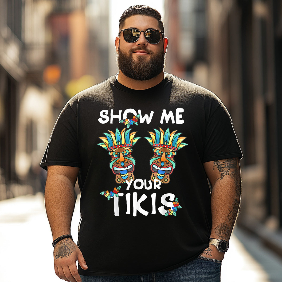Show me Your Tikis Vacation Summer Men T Shirts Big and Tall Men Shirts Plus Size Short Sleeve Fashion Casual T Shirt Graphic Tee Shirts Tshirts