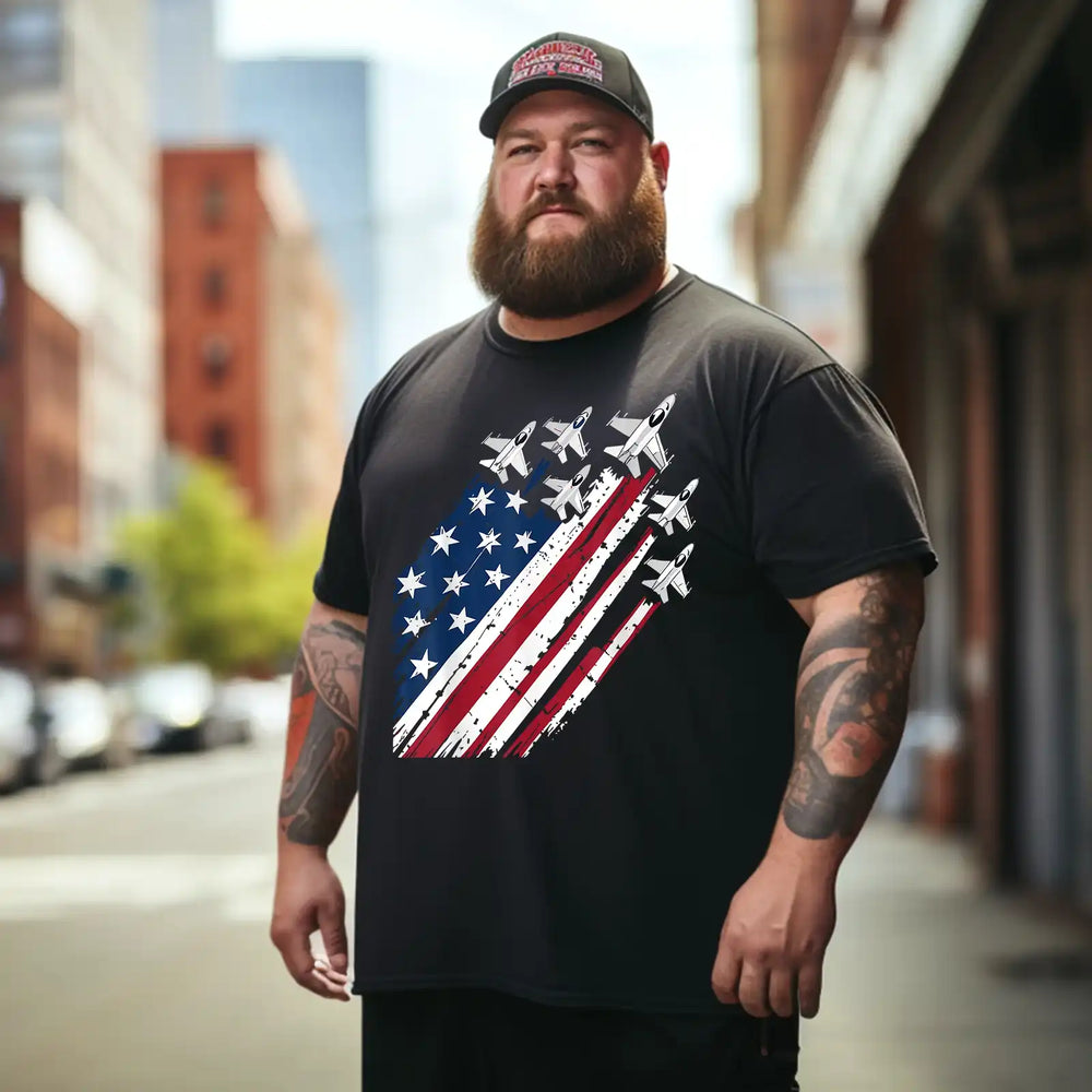 4th of July Jet American Flag Patriotic USA 2 Men T Shirts Big and Tall Men Shirts Plus Size Short Sleeve Fashion Casual T Shirt Graphic Tee Shirts Tshirts - BigTallGuys