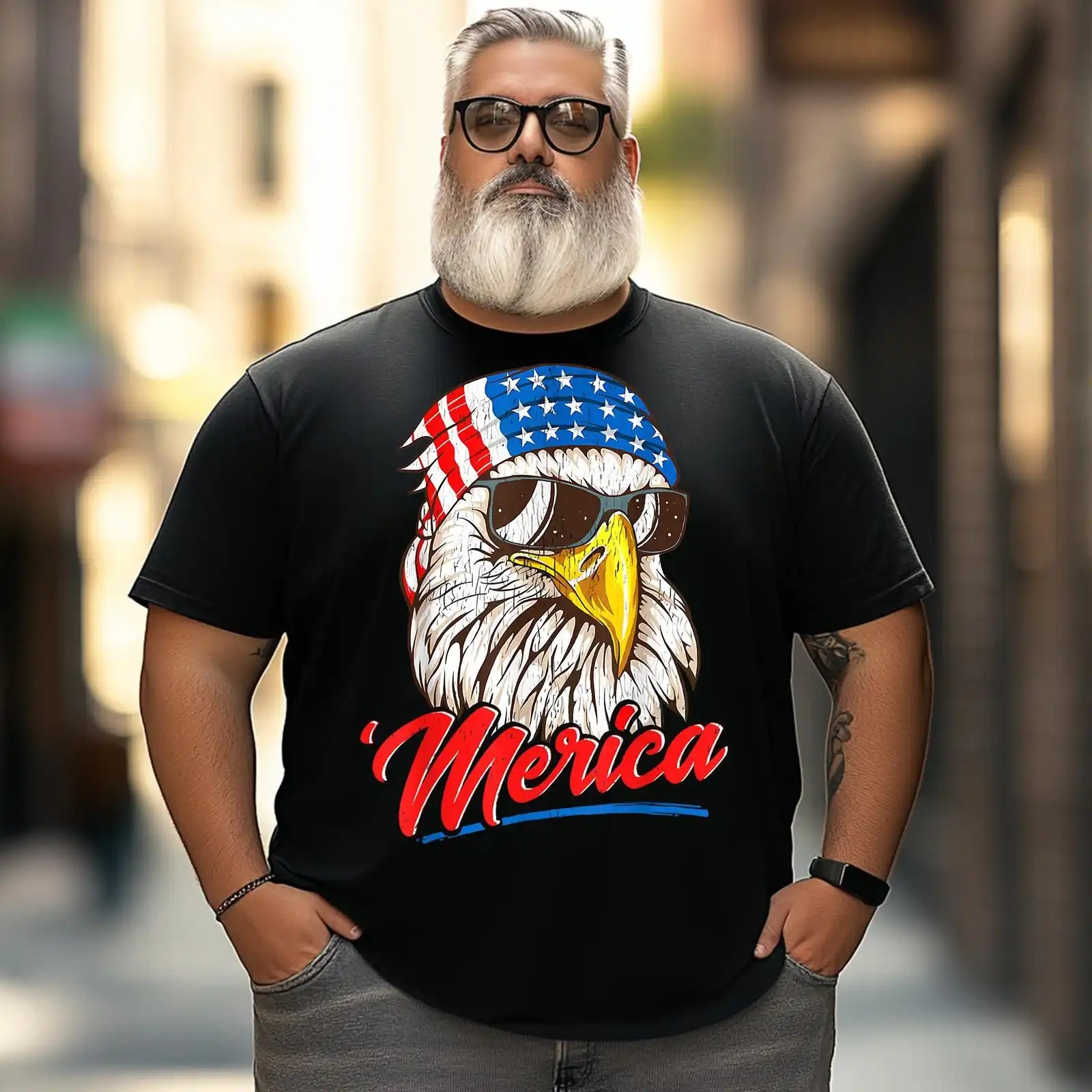 America Eagle Headband USA Flag 4th Of July Patriotic Men T Shirts Big and Tall Men Shirts Plus Size Short Sleeve Fashion Casual T Shirt Graphic Tee Shirts Tshirts - BigTallGuys
