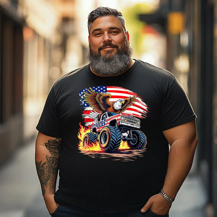 Eagle Monster Truck 4th of July Patriotic Men T Shirts Big and Tall Men Shirts Plus Size Short Sleeve Fashion Casual T Shirt Graphic Tee Shirts Tshirts