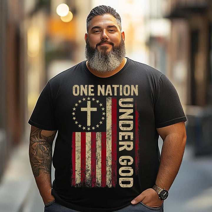 One Nation Under God Flag 4th Of July Patriotic Christian Men T Shirts Big and Tall Men Shirts Plus Size Short Sleeve Fashion Casual T Shirt Graphic Tee Shirts Tshirts