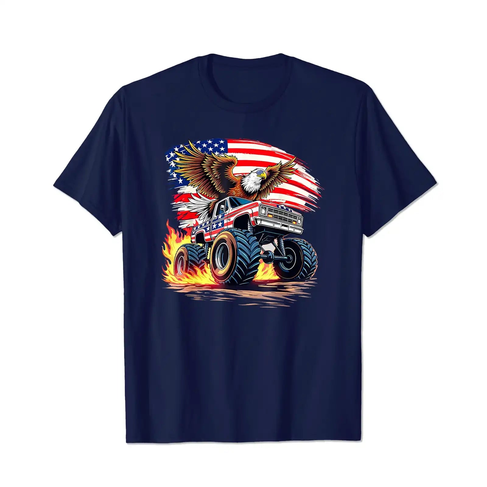 Eagle Monster Truck 4th of July Patriotic Men T Shirts Big and Tall Men Shirts Plus Size Short Sleeve Fashion Casual T Shirt Graphic Tee Shirts Tshirts - BigTallGuys