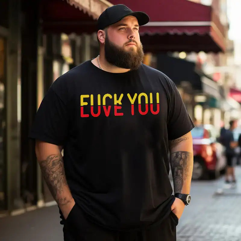F**k You? Love You! Funny Men T-Shirts, Plus Size Short Sleeve T Shirt for Men Big and Tall Men Tees Shirts - BigTallGuys