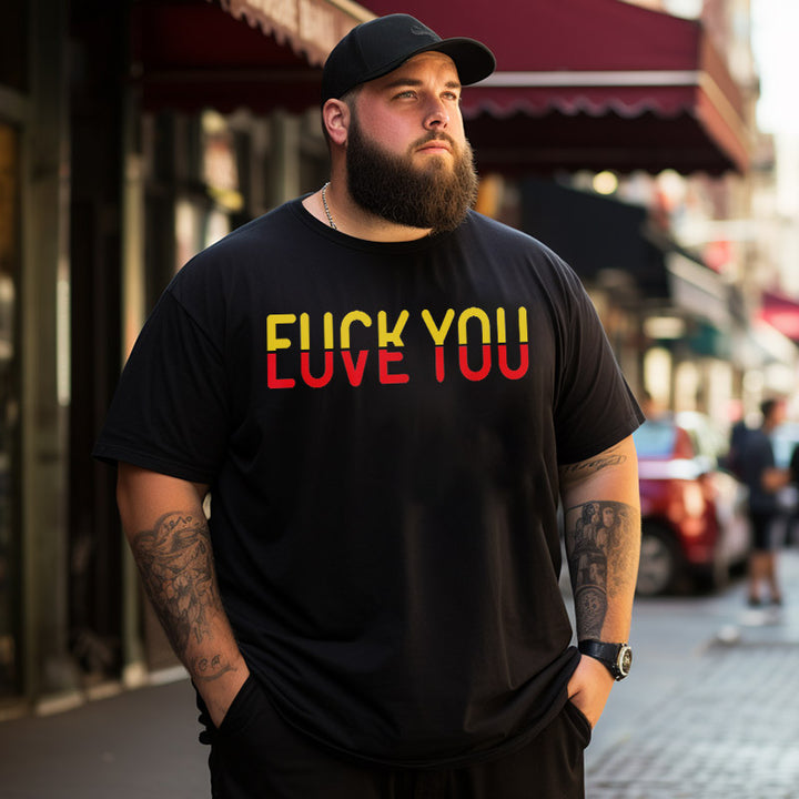 F**k You? Love You! Funny Men T-Shirts, Plus Size Short Sleeve T Shirt for Men Big and Tall Men Tees Shirts