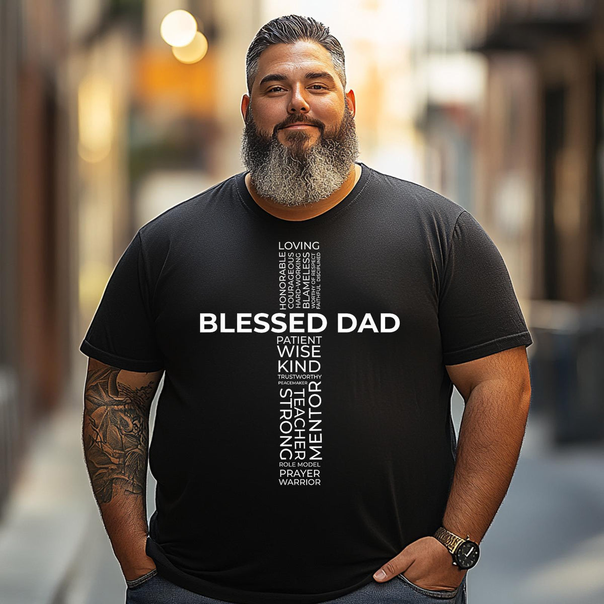 God Bless Dad Cross Men T Shirts Big and Tall Men Shirts Plus Size Short Sleeve Fashion Casual T Shirt Graphic Tee Shirts Tshirts