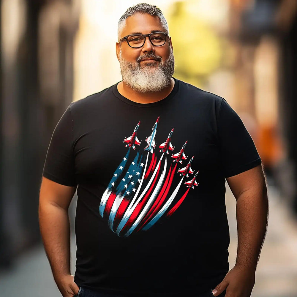 4th of July Jet American Flag Patriotic USA 4 Men T Shirts Big and Tall Men Shirts Plus Size Short Sleeve Fashion Casual T Shirt Graphic Tee Shirts Tshirts - BigTallGuys