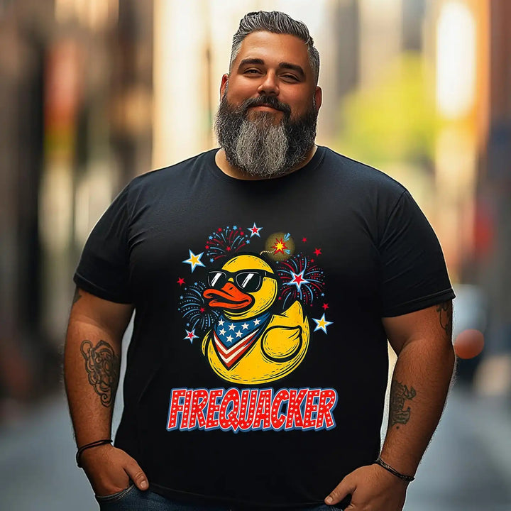 Firequacker Goose Funny 4th Of July Patriotic 2 Men T Shirts Big and Tall Men Shirts Plus Size Short Sleeve Fashion Casual T Shirt Graphic Tee Shirts Tshirts