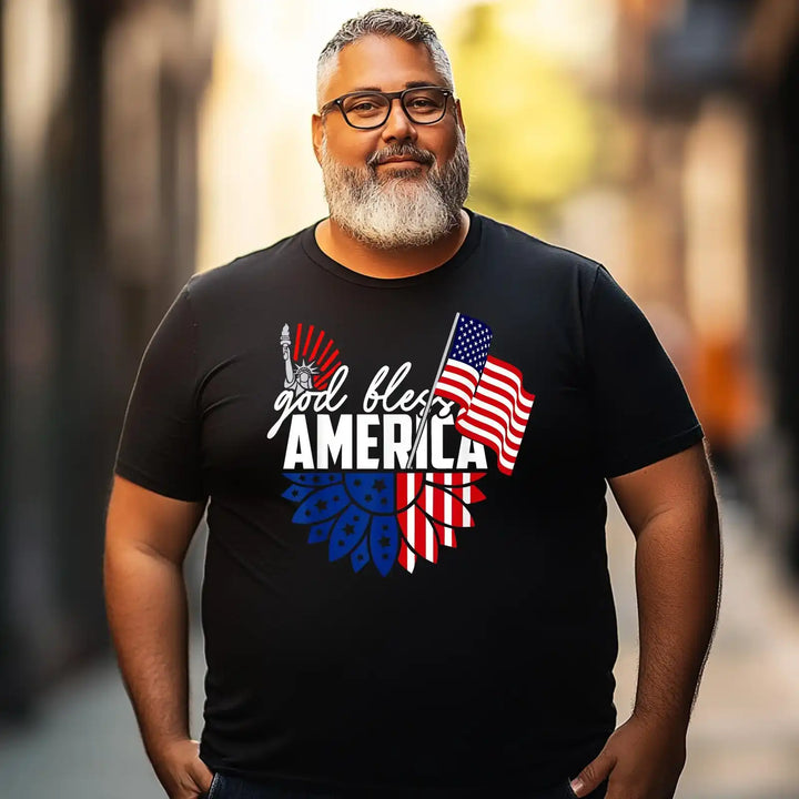 God Bless America US Flag 4th Of July Independence Day Men T Shirts Big and Tall Men Shirts Plus Size Short Sleeve Fashion Casual T Shirt Graphic Tee Shirts Tshirts