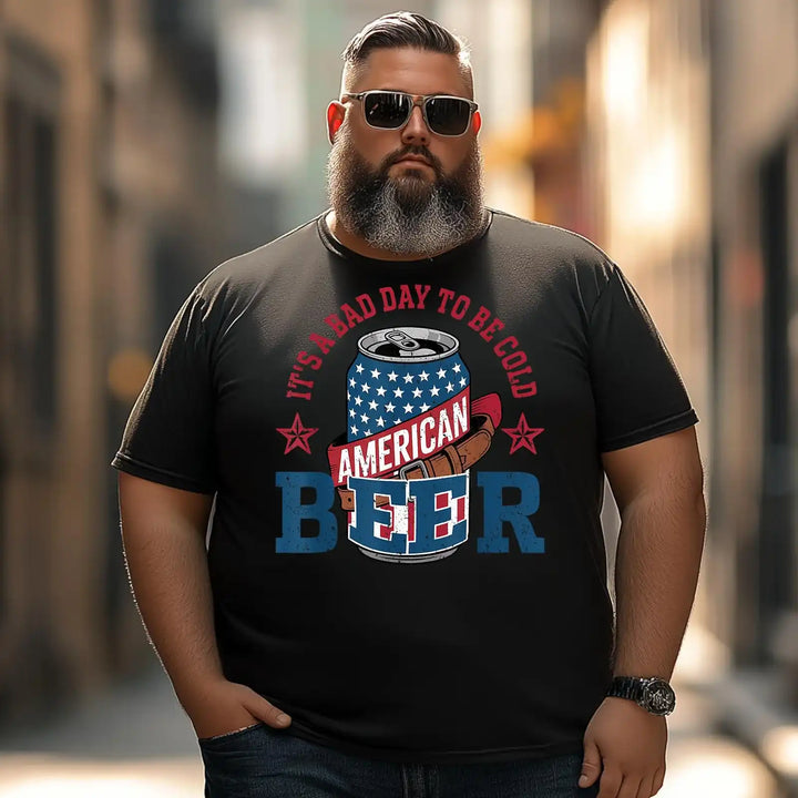 It's a Bad Day to Be a Cold Beer Vintage US Flag 4th of July Men T Shirts Big and Tall Men Shirts Plus Size Short Sleeve Fashion Casual T Shirt Graphic Tee Shirts Tshirts