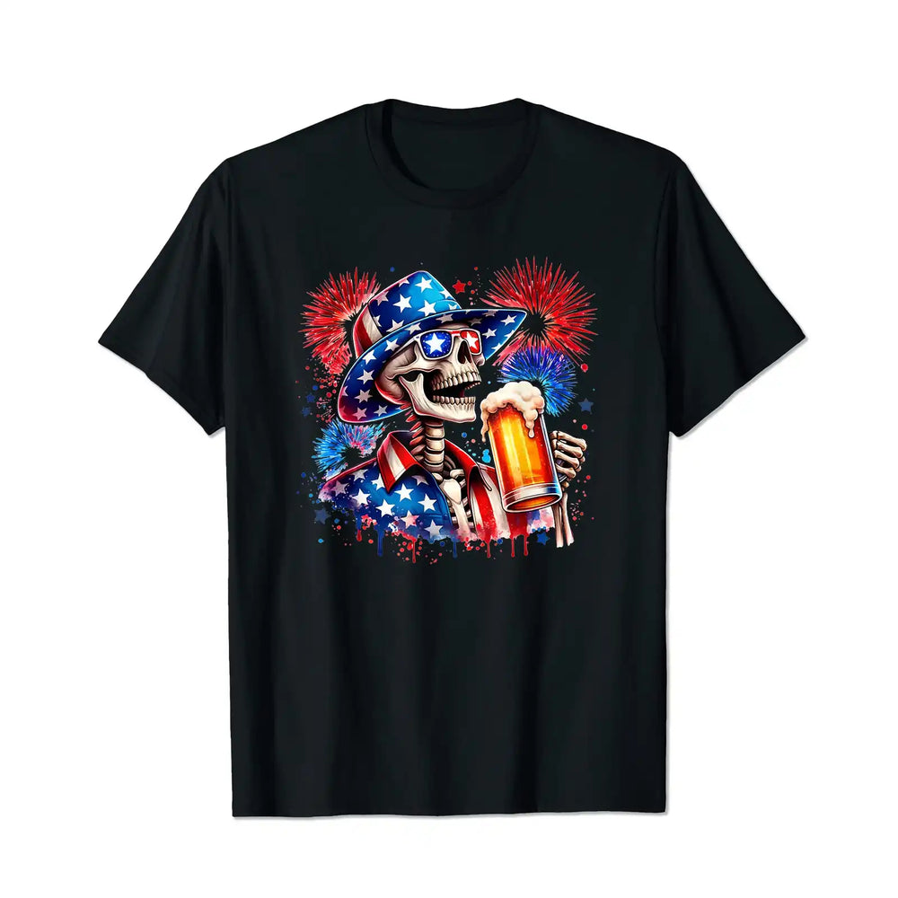 Beer American Flag 4th of July Merica Drinking USA Men T Shirts Big and Tall Men Shirts Plus Size Short Sleeve Fashion Casual T Shirt Graphic Tee Shirts Tshirts - BigTallGuys