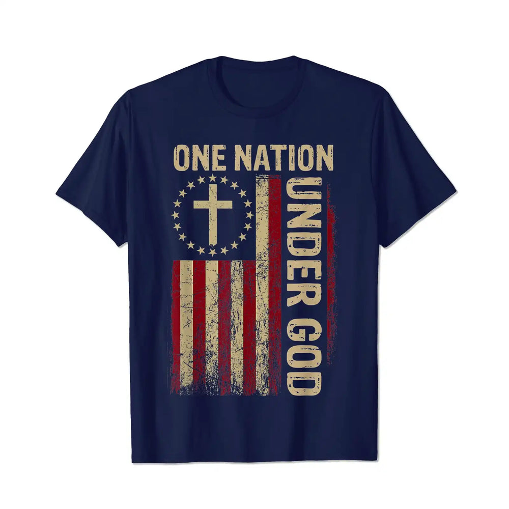 One Nation Under God Flag 4th Of July Patriotic Christian Men T Shirts Big and Tall Men Shirts Plus Size Short Sleeve Fashion Casual T Shirt Graphic Tee Shirts Tshirts - BigTallGuys