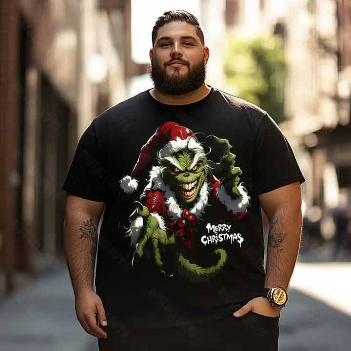 Evil Grinch Merry Christmas Men T-Shirts, Plus Size Short Sleeve T Shirt for Men Big and Tall Men Tees Shirts
