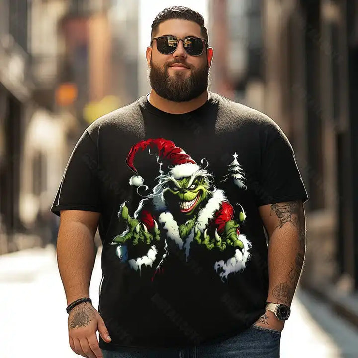 Evil Grinch Merry Christmas Men T-Shirts, Plus Size Short Sleeve T Shirt for Men Big and Tall Men Tees Shirts