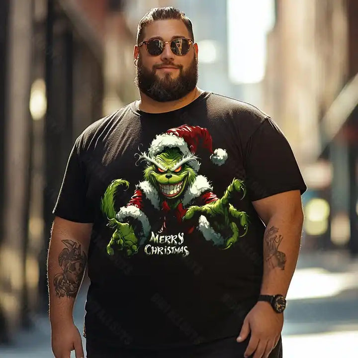 Evil Grinch Merry Christmas Men T-Shirts, Plus Size Short Sleeve T Shirt for Men Big and Tall Men Tees Shirts