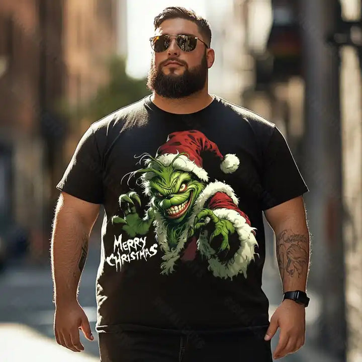 Evil Grinch Merry Christmas Men T-Shirts, Plus Size Short Sleeve T Shirt for Men Big and Tall Men Tees Shirts