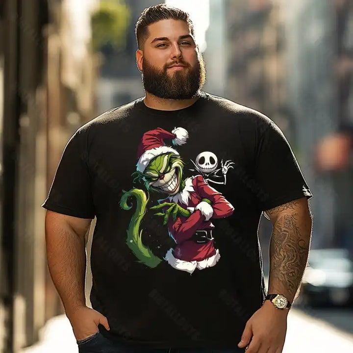 Evil Grinch Merry Christmas Men T-Shirts, Plus Size Short Sleeve T Shirt for Men Big and Tall Men Tees Shirts