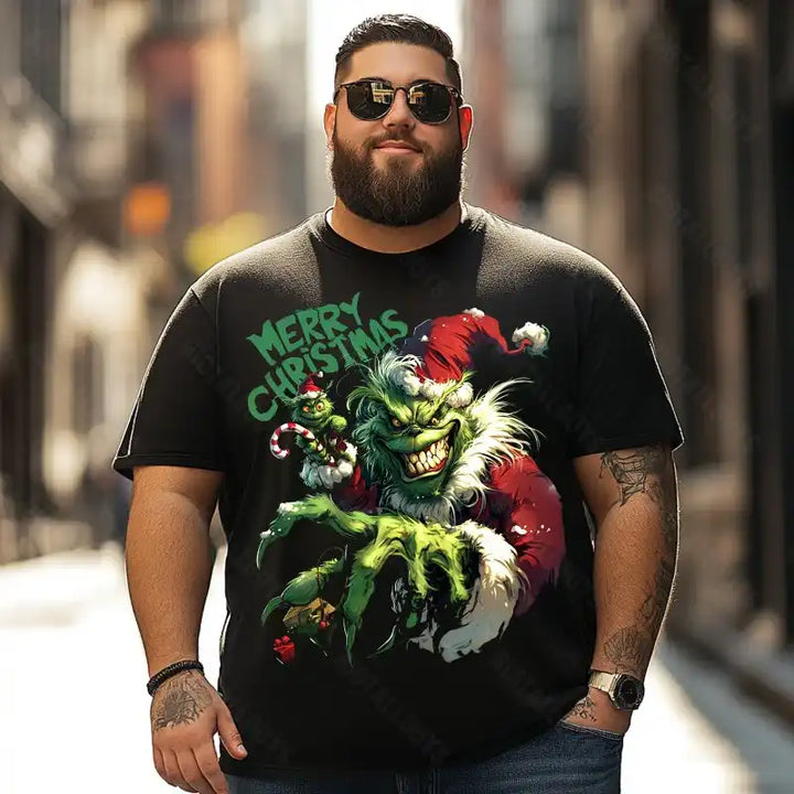 Evil Grinch Merry Christmas Men T-Shirts, Plus Size Short Sleeve T Shirt for Men Big and Tall Men Tees Shirts