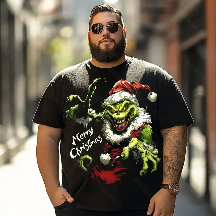 Evil Grinch Merry Christmas Men T-Shirts, Plus Size Short Sleeve T Shirt for Men Big and Tall Men Tees Shirts