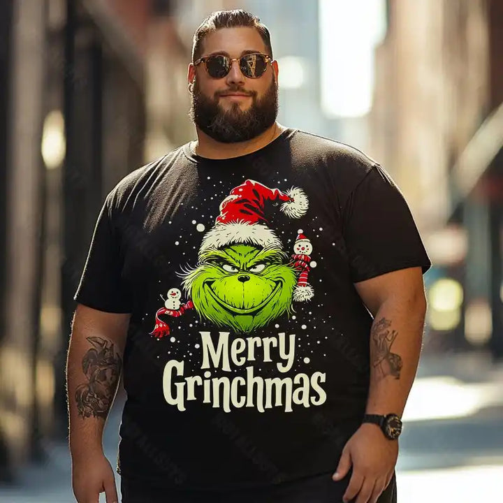 Grinch Merry Grinchmas Christmas Men T-Shirts, Plus Size Short Sleeve T Shirt for Men Big and Tall Men Tees Shirts