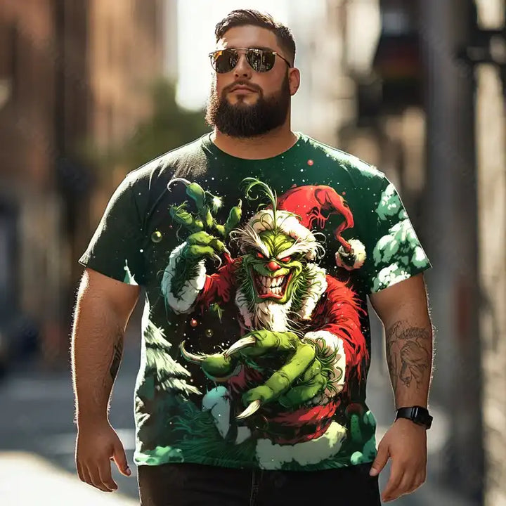 Evil Grinch Merry Christmas Men T-Shirts, Plus Size Short Sleeve T Shirt for Men Big and Tall Men Tees Shirts