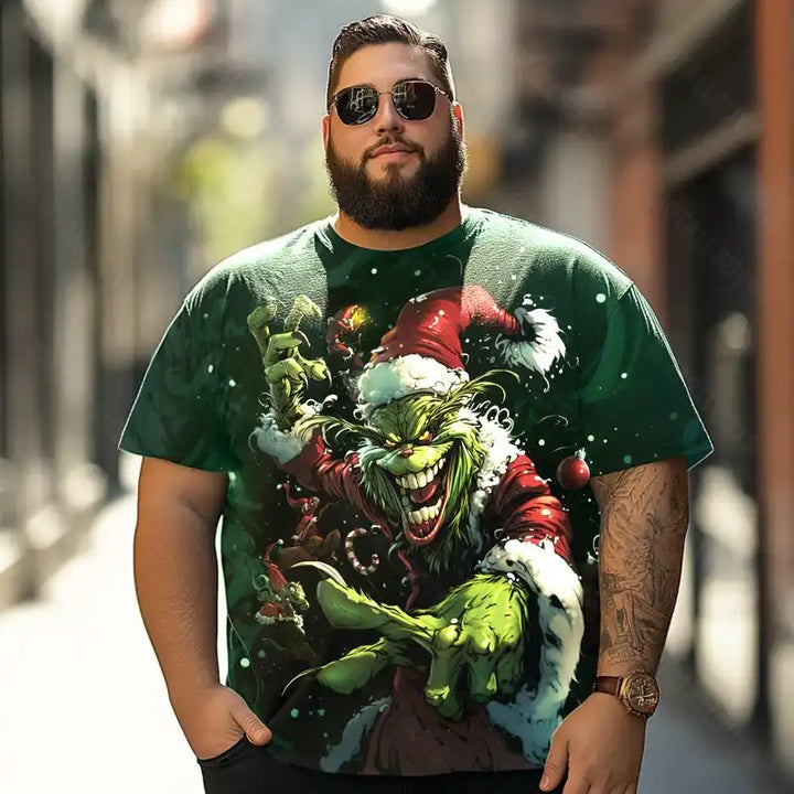 Evil Grinch Merry Christmas Men T-Shirts, Plus Size Short Sleeve T Shirt for Men Big and Tall Men Tees Shirts