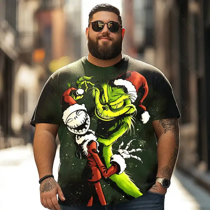Evil Grinch Merry Christmas Men T-Shirts, Plus Size Short Sleeve T Shirt for Men Big and Tall Men Tees Shirts