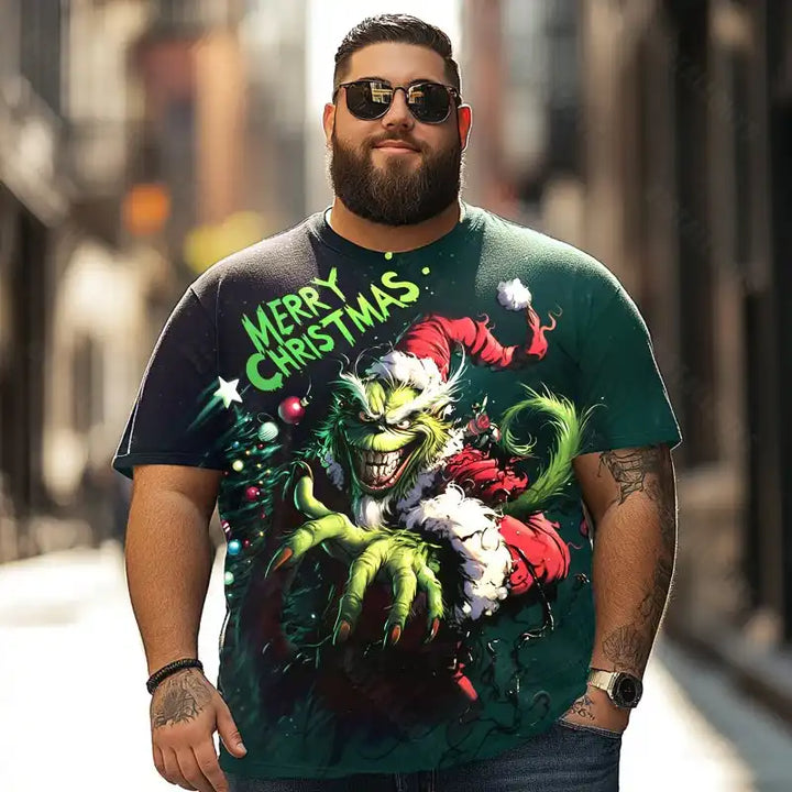 Evil Grinch Merry Christmas Men T-Shirts, Plus Size Short Sleeve T Shirt for Men Big and Tall Men Tees Shirts