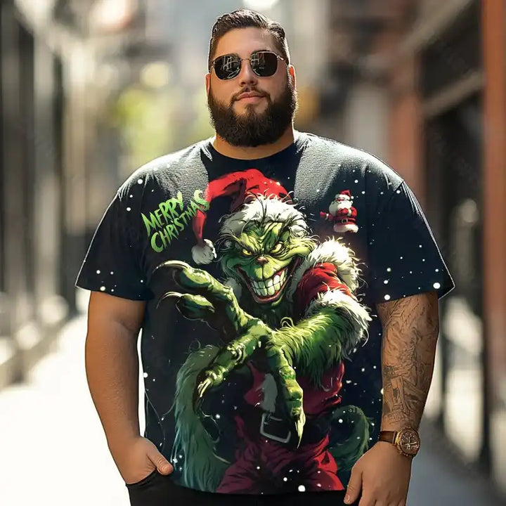 Evil Grinch Merry Christmas Men T-Shirts, Plus Size Short Sleeve T Shirt for Men Big and Tall Men Tees Shirts