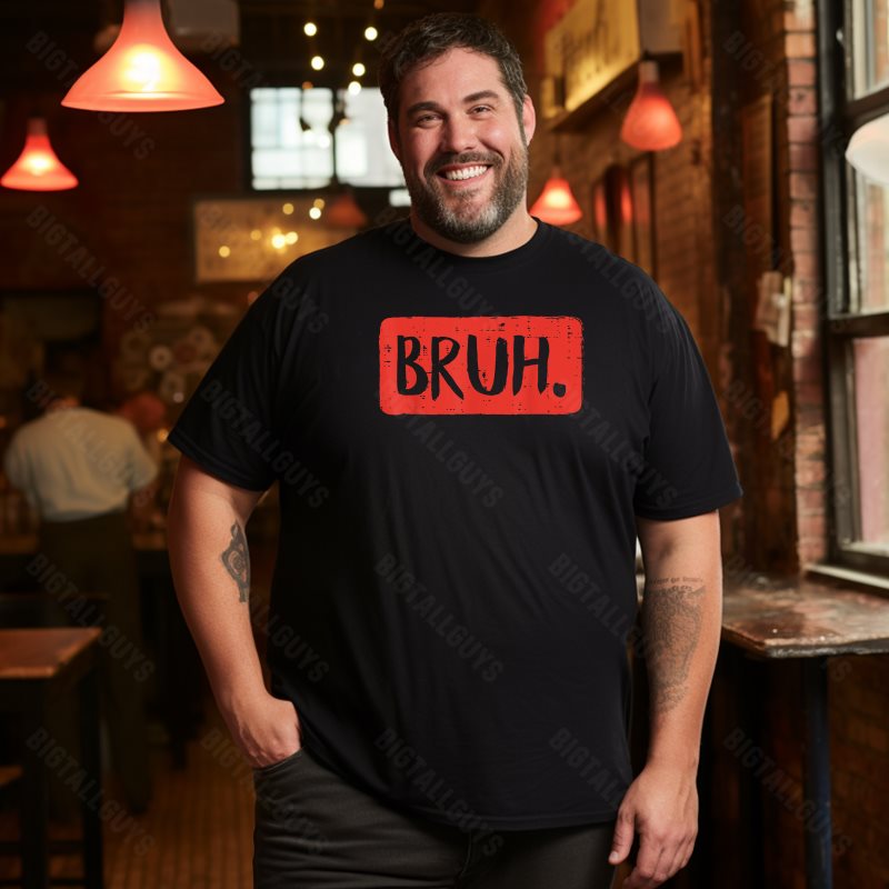 Bruh Funny Men T-Shirts, Plus Size Short Sleeve T Shirt for Men Big and Tall Men Tees Shirts