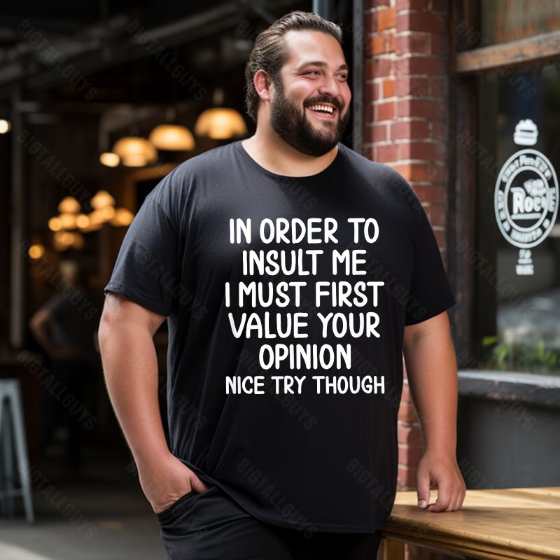 First Value Your Opinion Funny Men T-Shirts, Plus Size Short Sleeve T Shirt for Men Big and Tall Men Tees Shirts