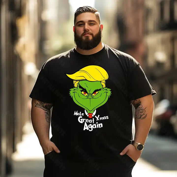 Make Xmas Great Again Grinch Merry Grinchmas Christmas Men T-Shirts, Plus Size Short Sleeve T Shirt for Men Big and Tall Men Tees Shirts