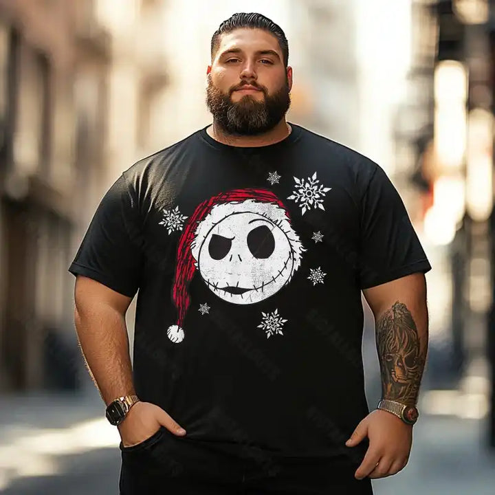 Christmas Nightmare Jack Snowflake Xmas Men T-Shirts, Plus Size Short Sleeve T Shirt for Men Big and Tall Men Tees Shirts