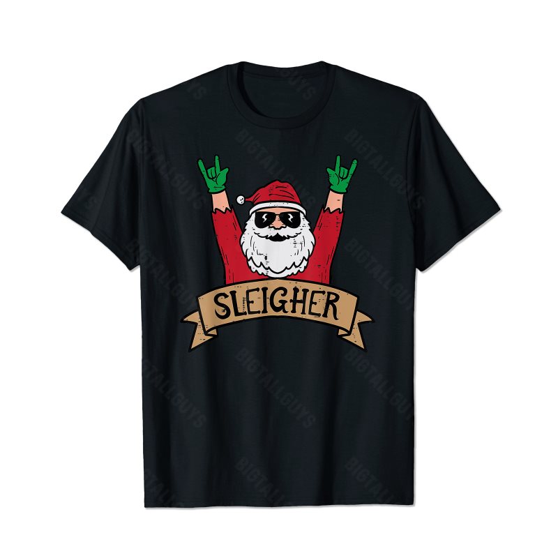 Christmas Sleigher Santa Rock Xmas Men T-Shirts, Plus Size Short Sleeve T Shirt for Men Big and Tall Men Tees Shirts