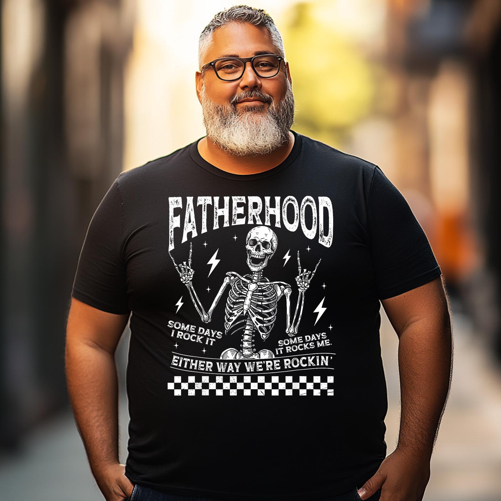 Fatherhood Some Days I Rock It Father's Day Skeleton Dad Men T Shirts Big and Tall Men Shirts Plus Size Short Sleeve Fashion Casual T Shirt Graphic Tee Shirts Tshirts