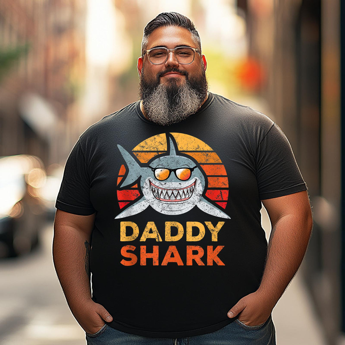 Funny Daddy Shark Fathers Day Dad Papa Men T Shirts Big and Tall Men Shirts Plus Size Short Sleeve Fashion Casual T Shirt Graphic Tee Shirts Tshirts