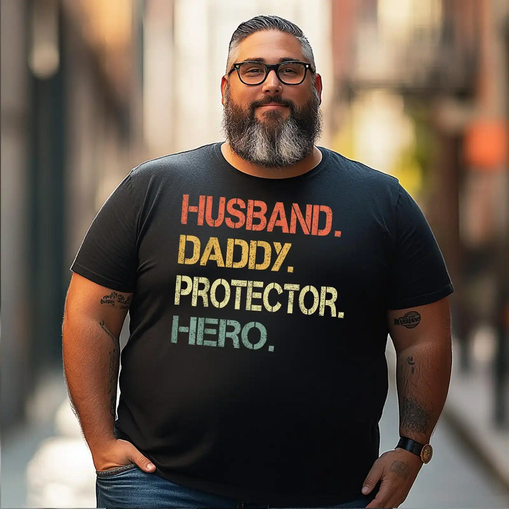 Husband Daddy Protector Hero Men T Shirts Big and Tall Men Shirts Plus Size Short Sleeve Fashion Casual T Shirt Graphic Tee Shirts Tshirts - BigTallGuys