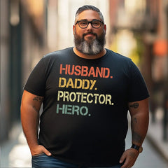 Husband Daddy Protector Hero Men T Shirts Big and Tall Men Shirts Plus Size Short Sleeve Fashion Casual T Shirt Graphic Tee Shirts Tshirts - BigTallGuys