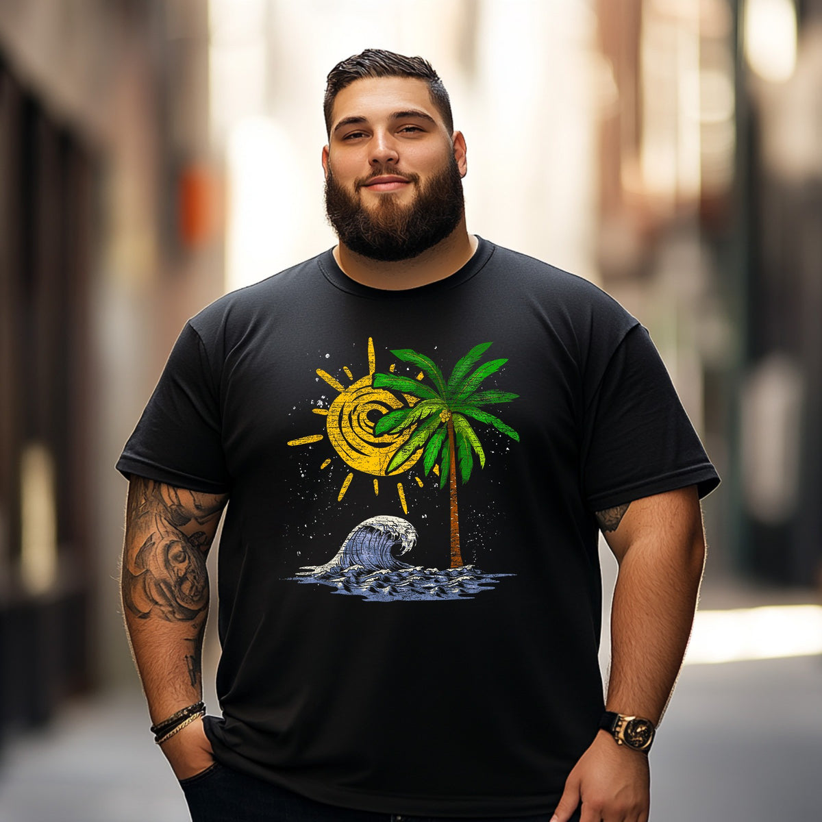 Waves Ocean Palm Trees Men T Shirts Big and Tall Men Shirts Plus Size Short Sleeve Fashion Casual T Shirt Graphic Tee Shirts Tshirts