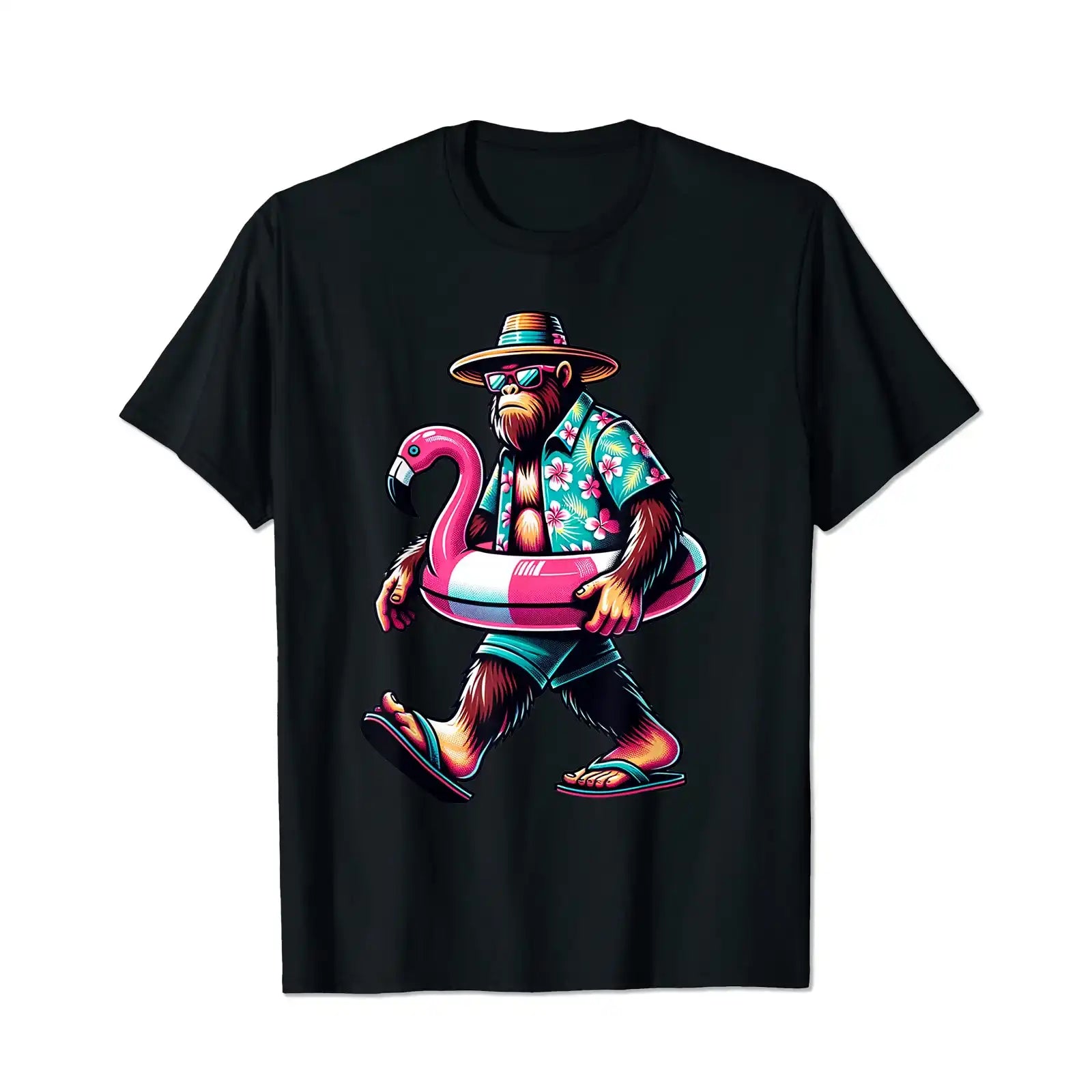 Bigfoot Pink Flamingo Aloha Pool Party Hawaiian Party Men T Shirts Big and Tall Men Shirts Plus Size Short Sleeve Fashion Casual T Shirt Graphic Tee Shirts Tshirts - BigTallGuys