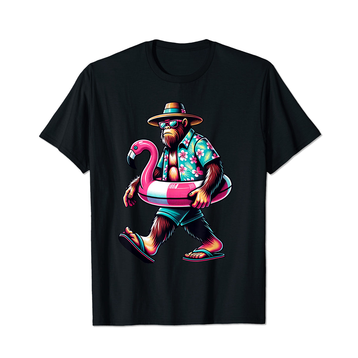 Bigfoot Pink Flamingo Aloha Pool Party Hawaiian Party Men T Shirts Big and Tall Men Shirts Plus Size Short Sleeve Fashion Casual T Shirt Graphic Tee Shirts Tshirts