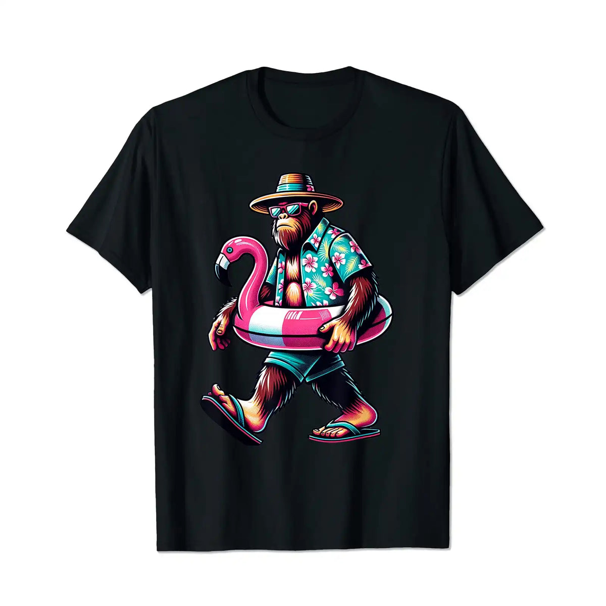 Bigfoot Pink Flamingo Aloha Pool Party Hawaiian Party Men T Shirts Big and Tall Men Shirts Plus Size Short Sleeve Fashion Casual T Shirt Graphic Tee Shirts Tshirts - BigTallGuys