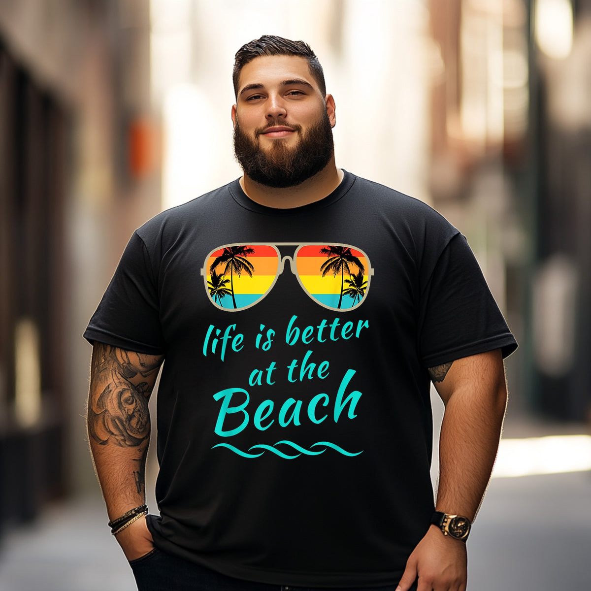 Life Is Better at The Beach 3 Men T Shirts Big and Tall Men Shirts Plus Size Short Sleeve Fashion Casual T Shirt Graphic Tee Shirts Tshirts