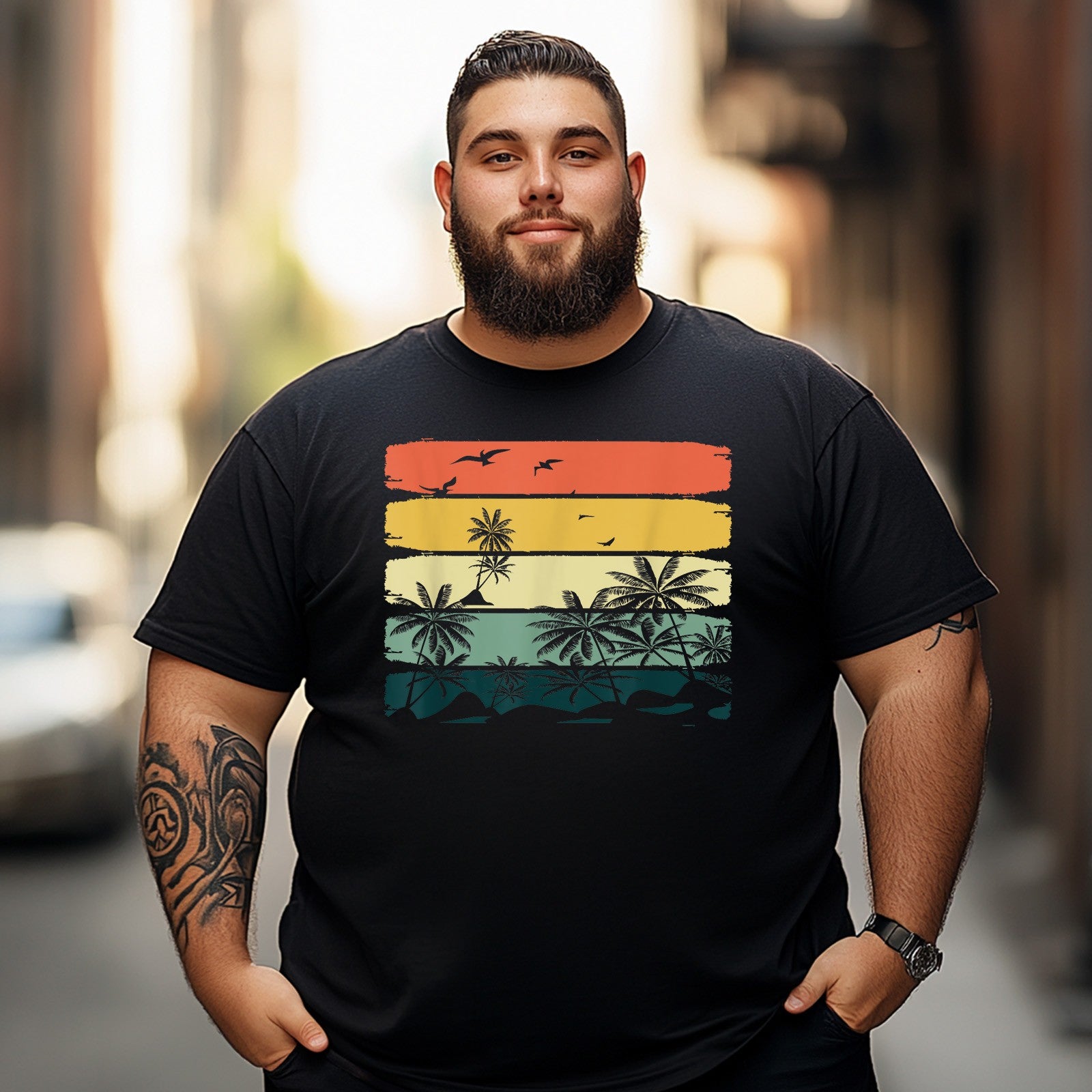 Summer Vibes Exotic Palm Trees Men T Shirts Big and Tall Men Shirts Plus Size Short Sleeve Fashion Casual T Shirt Graphic Tee Shirts Tshirts