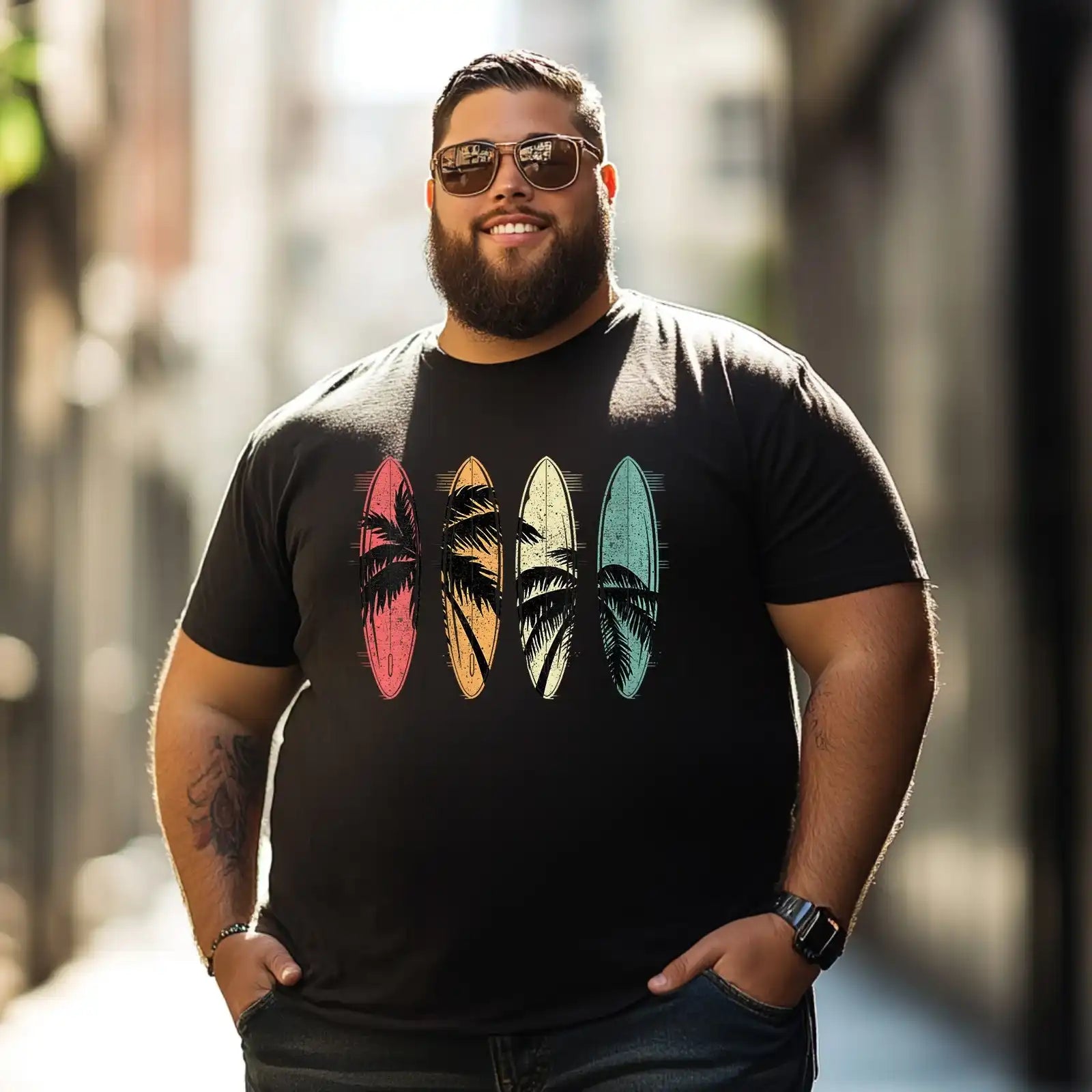 Surfboarder Hawaii Wave Surfing Beach Surfer Men T Shirts Big and Tall Men Shirts Plus Size Short Sleeve Fashion Casual T Shirt Graphic Tee Shirts Tshirts - BigTallGuys