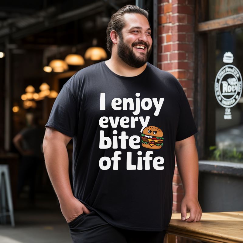 I Enjoy Every Bite Of Life Men T-Shirts, Plus Size Short Sleeve T Shirt for Men Big and Tall Men Tees Shirts