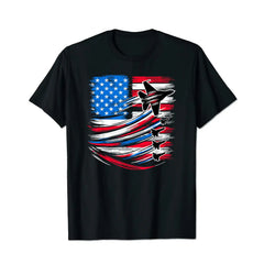 4th of July Jet American Flag Patriotic USA 3 Men T Shirts Big and Tall Men Shirts Plus Size Short Sleeve Fashion Casual T Shirt Graphic Tee Shirts Tshirts - BigTallGuys